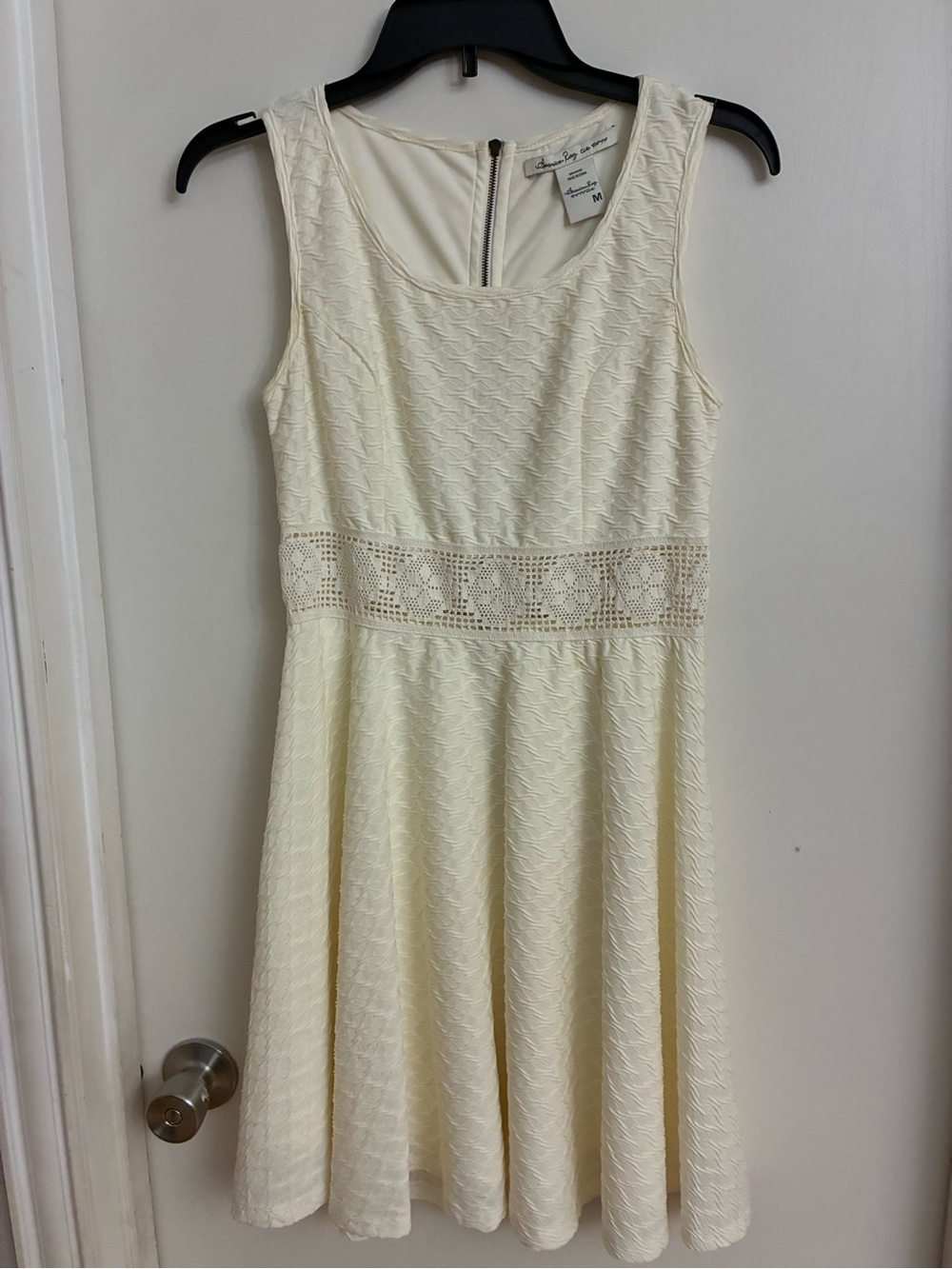 American Rag Cream Textured Midi Dress with Crochet Waist